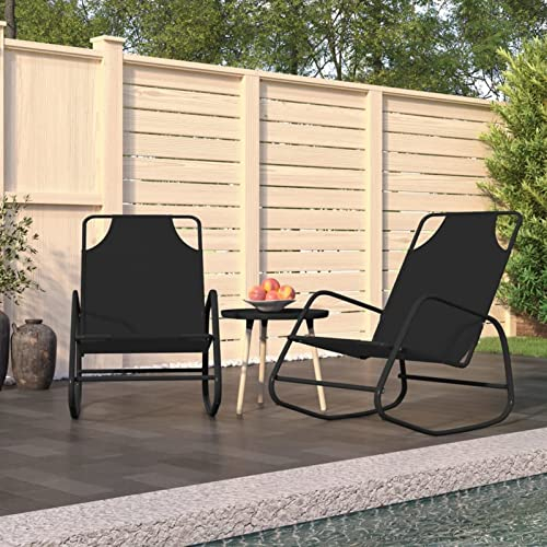 ZEYUAN Schaukelliegen 2 STK Liegestuhl Balkon, Gartenliege, Sonnenliege, Deckchair, Saunaliege, Schwarz Stahl und Textilene