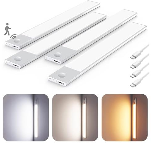 Schrankbeleuchtung Kabellos, 10CM LED Lichtleiste Küche, Unterbauleuchte Küche Led Dimmbar 200mah USB Aufladbar, 3000K 4000K 6000K Farbmodi, für Kleiderschrank, Treppe, Küchenunterbauleuchte, 2 Stück
