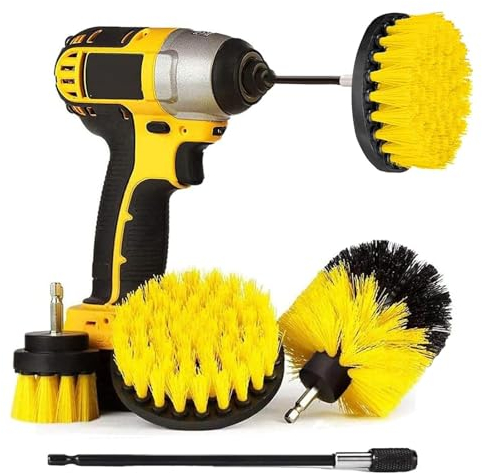 Brosses de Nettoyage Ensemble de Brosses pour Perceuse à Fixation Longue et Allongée de 1/4 po Idéales pour Voiture Moquette Sol Salle de Bain Toilettes Cuisine Surface en Céramique (4, Jaune)