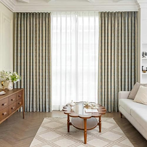 Daesar Verdunkelungsvorhänge 2er Set, Blickdichte Vorhänge mit Haken 132x160CM Nordisch mit Kariert Motiv Schlafzimmer Gardinen und Vorhänge Fenster