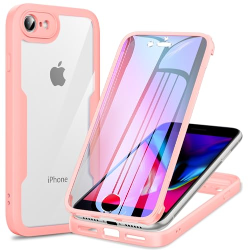 Phoona Cover per iPhone 7/8/SE2022/SE2020 con Pellicola Protettiva Trasparente, Antiurto Silicone TPU Custodia 360 Gradi Full Body Protezione, AntiGraffio Robusta Cover per iPhone 7/8, Rosa