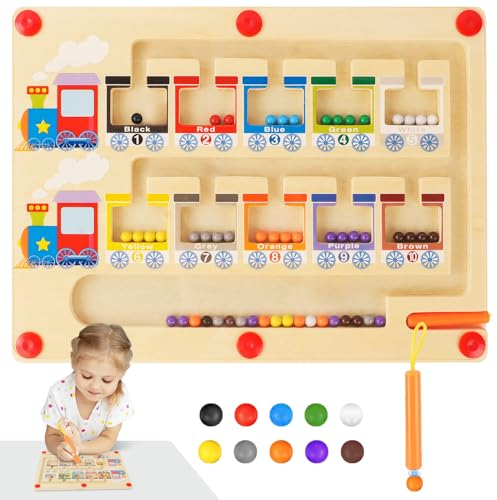 Ainiv Magnetspiel Labyrinth, Farben Lernen Sortierspiel, Montessori Spielzeug ab 3 Jahre Holzspielzeug Motorikspielzeug Lernspielzeug Pädagogisches Spielzeug ab 3 4 5 6 7 Jahre Kinder Jungen Mädchen