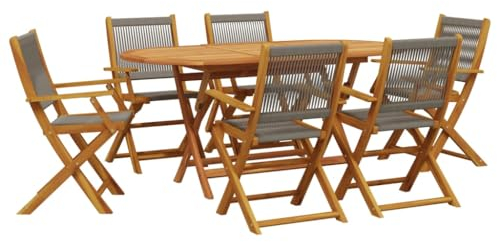 vidaXL Garten Essgruppe 7-TLG., Gartengarnitur mit Klappdesign, Sitzgruppe für Garten Terrasse, Gartentisch Stühle Gartenmöbel, Polypropylen Massivholz Akazie Grau
