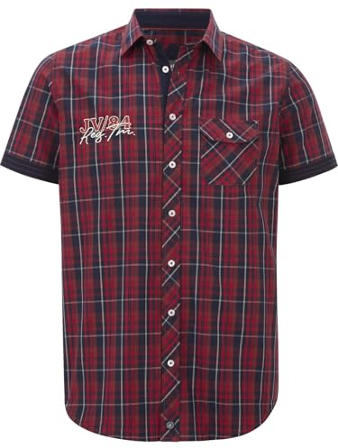 Jan Vanderstorm Herren Kurzarmhemd Emyls | Reine Baumwolle | kariert | Gr. L-7XL dunkelrot, 6XL (XXXXXXL) - 53/54