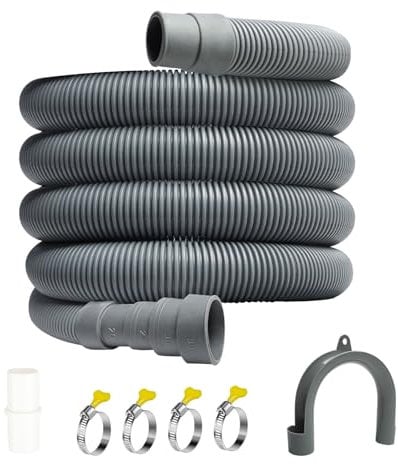 Storystore Ablaufschlauch Verlängerung, 1m Universal Waschmaschinenschlauch Verlängerung mit Bügel Verbinderl und Schlauchschellen, Waschmaschinen Geschirrspüler Abwasserschlauch Verlängerung Set