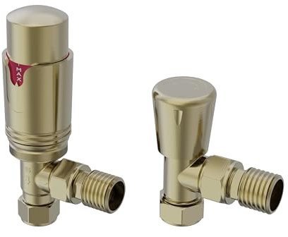 Warmehaus Designer Modern Angled Thermostatic Radiator Valve Pack Brushed Brass for Towel Rails