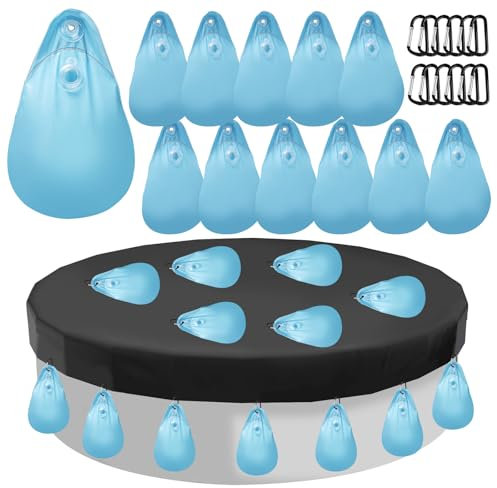 12 Stück Pool Wandtaschen, Verdicktes PE Poolabdeckung Gewichte Hängetaschen mit 8 Robusten Schnallen, Schwimmbadabdeckung Hängetasche mit Anti Leck Ventil, Verdickte Kanten (23 x 34,3 cm)