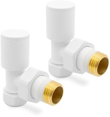 Matt White Angled Modern Standard Rounded Radiator Towel Rail Valves Central Heating (Pair) 1/2 BSP