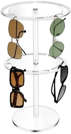 FASSME Rotierender Sonnenbrillenhalter – Acryl 2-lagiges Brillengestell Organizer Sonnenbrillen-Organizer – Sonnenbrillenständer, Brillenständer für Uhren, Lesebrillen, Armbänder