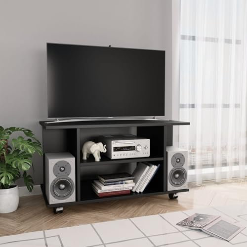 Iiaky Mobile TV con Ruote Nero 80x40x45 cm in Legno Multistrato-Mobile TV Mobile Porta Televisore,Mobiletto Industriale Tavolino Basso Vintage Console per Salotto