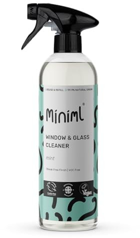 Miniml Window & Glass Cleaner Spray 750ml - Mint Scented, Streak-Free Finish, Cruelty-Free, Vegan, Natural & Plant-Based Non-Toxic Cleaning Formula