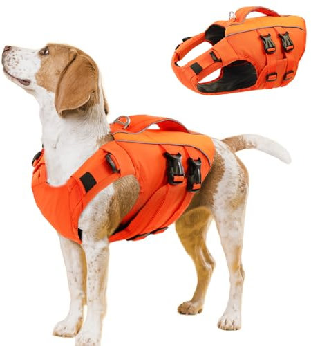 Queenmore Schwimmweste Hund Groß, Ripstop Hunde Schwimmweste, Schwimmweste Dackel Französische Bulldogge,Rettungsweste Mit Griff,Bootfahren Surfen kajak, Grün, L