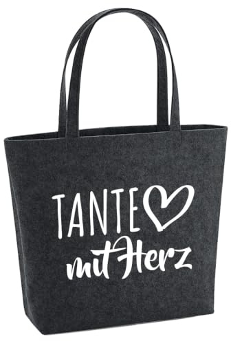 Huuraa Filzshopper Tante mit Herz, 22 Liter | Geräumige Filztasche mit herausnehmbarer Innentasche als Geschenk für die Tante.