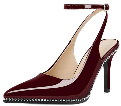 EDEFS Knöchelriemen Pumps mit Schnalle High Heels Damen Schuhe mit Spitze Zehen Komfort mit Sexy Bordeaux Lack Pumps EU41