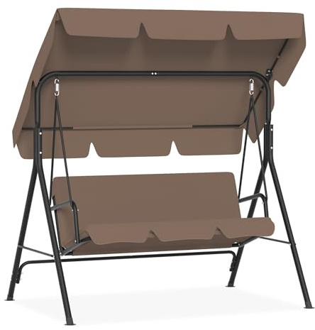 UISEBRT Hollywoodschaukel 3 Sitzer,Gartenchaukel mit Verstellbares Sonnendach,Schaukelbank bis 200kg Belastbar,Gartenliege Wetterfest Outdoor & Indoor,176x110x152cm,Dunkelbraun