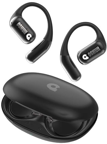 MFish Open-Ear Headphones, Open-Ear-Earbuds Wireless Bluetooth, Waterproof Bone Conduction Over-The-Ear Headphones, Impactful Sound with Adaptive Bass Boost, Comfortable Fit Running Headphones, Black