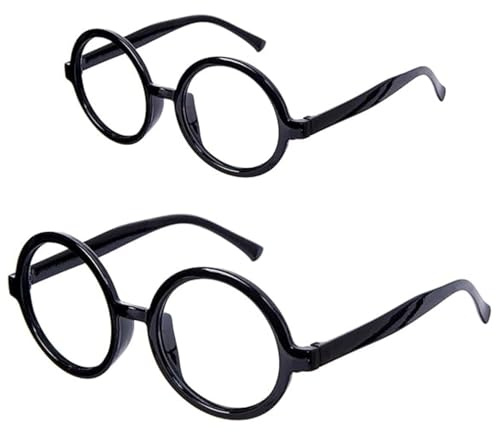 Runde Brille, schwarzer runder Brillenrahmen, Kunststoff-Kostüm, Retro-Zauberer-Brille mit klaren Gläsern, für Kinder, Erwachsene, Cosplay, Kostüme, Requisiten, Party, magisches Thema, Kleider