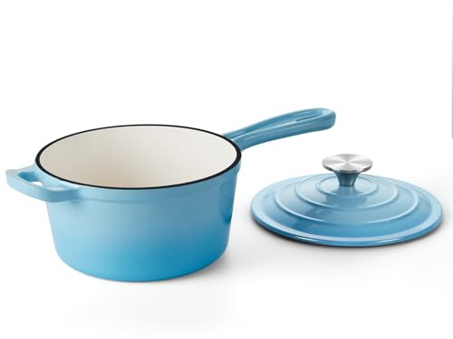 Onader 1 Quart Saucepan, Enameled Cast Iron Sauce Pan Pot, Small Kitchen Pot for Cooking with Lid, Enamel Dutch Oven Nonstick – Lake Blue