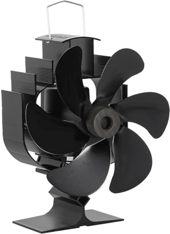 Ollewiellan Kaminventilator 6 Blätter mit Thermometer, Ofenventilator 60° Schwenkbar Ohne Strom Effiziente Kaminwerkzeug Lüfter Leiser für Kaminofen Kamin Holzofen, 16.5 * 9 * 20.3cm