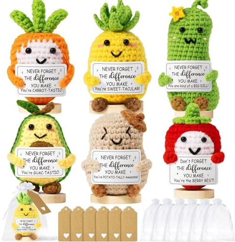 Thank You Gifts for Women Positive Emotional Support 6PCS Crochet Buddies | Cute Crochet Vegetables & Fruits Employee Appreciation Gifts, Christmas Boss Day Gift Basket for Women Coworker Teacher Nurse