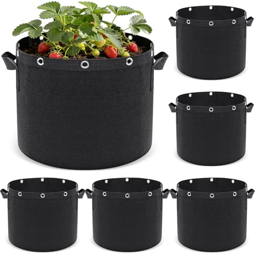 Newthinking Bolsas de Cultivo - 6 Bolsas de 25L Bolsa Cultivo con Ojetes Metalicos (LST) y Asas, Tela Reforzada Tomateras Maceta y para Todo Tipo de Plantas