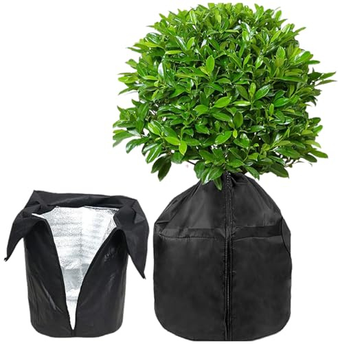 BSITSSS Fundas Térmicas para Macetas 45 x 50 cm, Negro Saco Térmico para Macetas Protección, Cubre Macetas Aislante con Cremallera y Cordón para Plantas en Maceta y Raíces