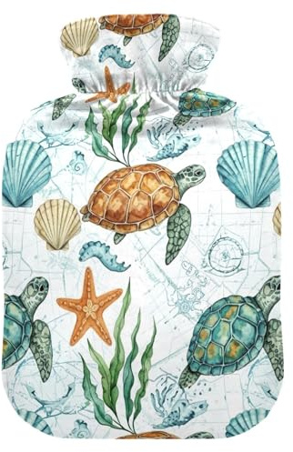 Watercolor Sea Turtles Hot Water Bottles with Soft Velvet Cover Hot Water Bag for Hot and Cold Compress Medium