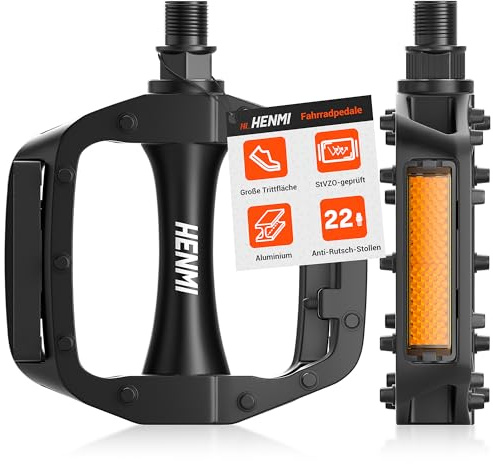 HENMI Pedale Fahrrad 9/16 Zoll | Aluminium Fahrradpedale Rutschfest mit Abgedichtete Lager für Rennrad, MTB, E-Bike