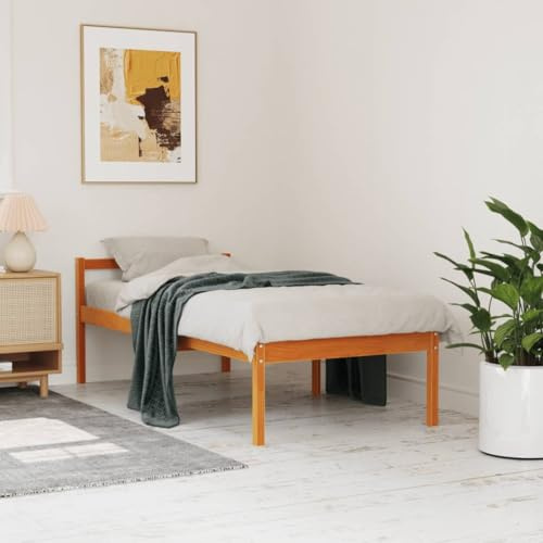 Qnhdfrt 90x190cm Pine Wood Bed Frame with Storage, Wax Brown | Features a 44cm height for easy access, suitable for bedrooms, guest rooms, and assisted living.