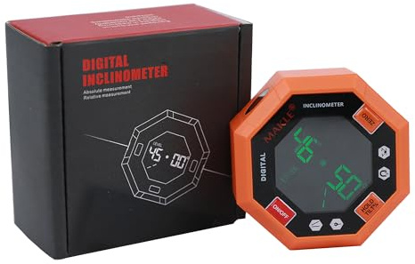 Ruaizel 9-seitiger Magnetischer Digitaler Winkelmesser, Hohe Genauigkeit, Achteckig Neigungsmesser Inklinometer mit LCD Display, Wasserwaage Winkelmessgerät für Holzarbeiten, BAU, Maschinen (Orange)