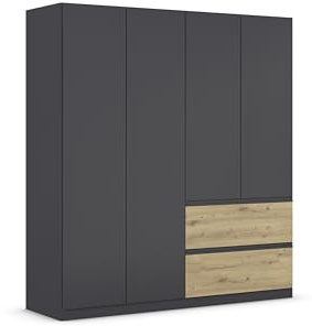Rauch Möbel Costa, Kleiderschrank, Farbe Grau metallic, Breite 181 cm | Schrank, 4-türig, 2 Schubladen, Push-to-open, Zubehör Premium, für Schlafzimmer, Kinderzimmer, Babyzimmer, Garderobe