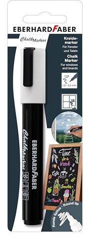 Eberhard Faber Kreidemarker Weiß Blistercard Rundspitze Stifte Zum Bemalen Färben von Fenstern Glas Metall Kunststoff Tafeln Whiteboard Kunstbedarf Löschbar mit feuchtem Tuch