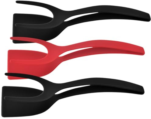 jojofuny Lot de 3 Spatules à Steak Multifonctions en Silicone Noir et Rouge, Pinces Cuisine Indispensables, Résistantes la Chaleur, pour Barbecue, Cuisson et Grillades, Outil Polyvalent