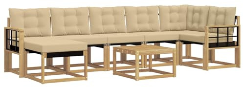 vidaXL Outdoor-Sofagarnitur mit Kissen 8 pcs Weiß und Beige, Moderne Minimalistische Gartenlounge, Robuste wetterfeste Möbel, Bequeme Texilene Couch, Sitzplatz für den Garten