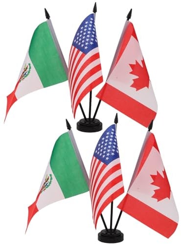 MINAOLULUS Lot de 2 Set de Set de Petits Drapeaux de Bureau Mexique Canada Amérique avec Hampe Plastique et Couture Détaillée, Design Portable pour Événements Internationaux et Décoration