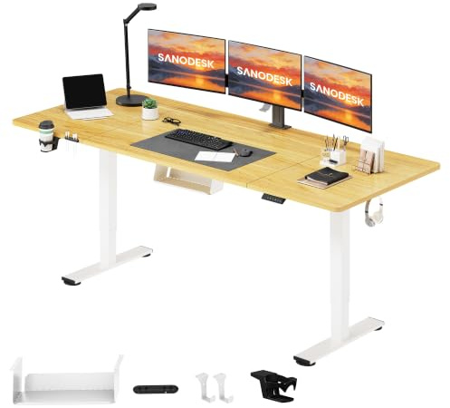 SANODESK Electric Standing Desk 200 * 80 Height Adjustable Desk With Memory Smart Panel Sit Stand Table With Cable Management for Home Office, Maple
