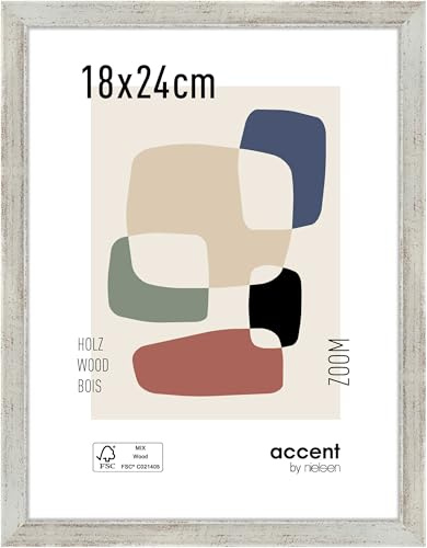accent by nielsen Holz Bilderrahmen Zoom, 18 x 24 cm, Silber | Holz Fotorahmen im Hoch- & Querformat zum Auftstellen und Aufhängen Silber gebürstet Echtglas