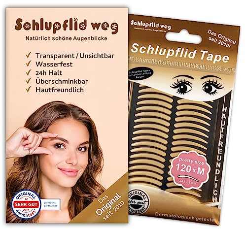 SCHLUPFLID TAPE pretty size (M) - Augenlidliftig ohne OP [120 Stück], Schlupflid Streifen für schöne offene Augen, Kleine Schönheitshelfer für hängende Augenlider