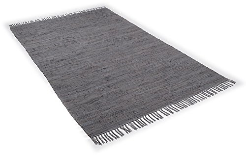 Dhurry | Fleckerl | Flachgewebe-Teppich aus 100% Baumwolle; handgewebt, waschbar, beidseitig verwendbar | 120 x 180 cm; Anthrazit | Happy Cotton