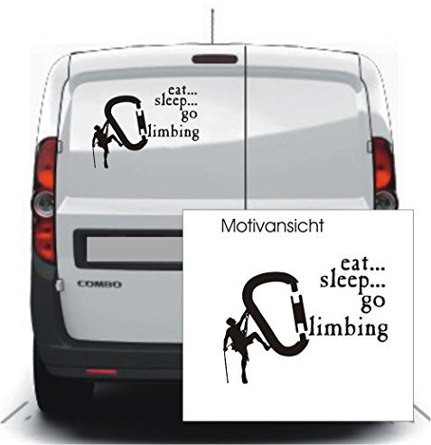 blattwerk-design KFZ Aufkleber - EAT, Sleep, GO Climbing - Karabiner - Klettern - Bouldern - Autoaufkleber // (270 mm x 210 mm, Schwarz)