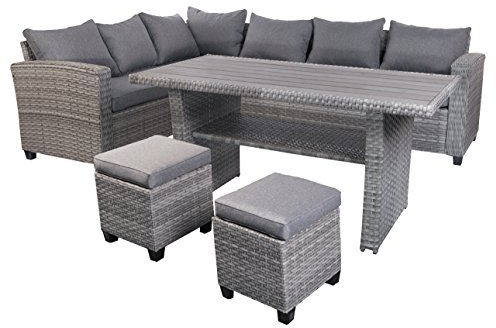 Mojawo Luxus Ecklounge 5-teilig Gartenmöbel Rattan Set Eck Sofa Garten Sitzgruppe Lounge Gartengarnitur Gartentisch Gartensofa grau