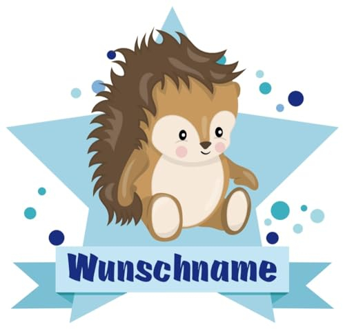 Samunshi® Igel Wandtattoo Türschild mit Name personalisierbar Kinderzimmer Türaufkleber Baby Wandaufkleber - 25x22cm mehrfarbig