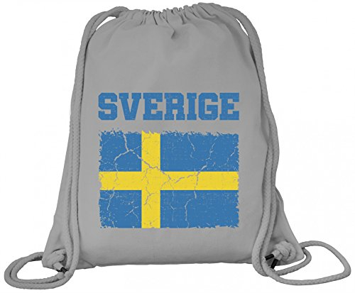 Schweden Sweden Fußball WM Fanfest Gruppen Premium Bio Baumwoll Turnbeutel Rucksack Stanley Stella Wappen Sverige, Größe: onesize,Heather Grey