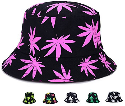 Eohak Faltbare Marihuana Cannabis Unkraut Eimer Blatt Hüte für Damen Einheitsgröße Rosa