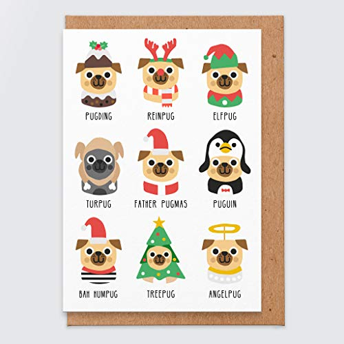 Hund Weihnachtskarte - Mops Weihnachtskarte - Mops Weihnachtskarte - Puguin - Pugding - lustige Weihnachtskarte - Haustier Weihnachtskarte - vom Hund - lustig - niedlich - Tochter - Mama