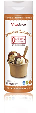 Sirope de caramelo sin azúcares añadidos, Sirope bajo en calorías, Topping de caramelo 400 gr - Vitadulce