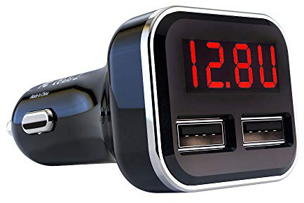 Jebsens 4.8A 24W Dual USB Car Charger Volt Meter Car Battery Monitor with LED Voltage & Amps Display in Red LED, Cigarette Lighter Voltage Meter, Compatible with iPhone 15 Pro Max Samsung Galaxy S24