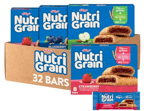 Nutri-Grain Soft Baked Breakfast Bars, Kids Snacks, Whole Grain, Variety Pack (4 Boxes, 32 Count)