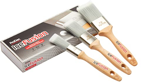 ProDec Advance ABPT070 Ice Fusion Trade Professional Synthetic Paint Brush Set Painting With Emulsion, Gloss And Satin Paints On Walls, Wood And Metal, Contains 1, 1.5, 2 Inch Brushes, Grey