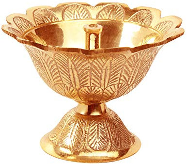 Avador Handgefertigte indische Puja Öllampe aus Messing, goldene Diya-Lampe mit Gravur, Diya für Diwali Pooja (Devdas 2 Zoll, 1 Stück)